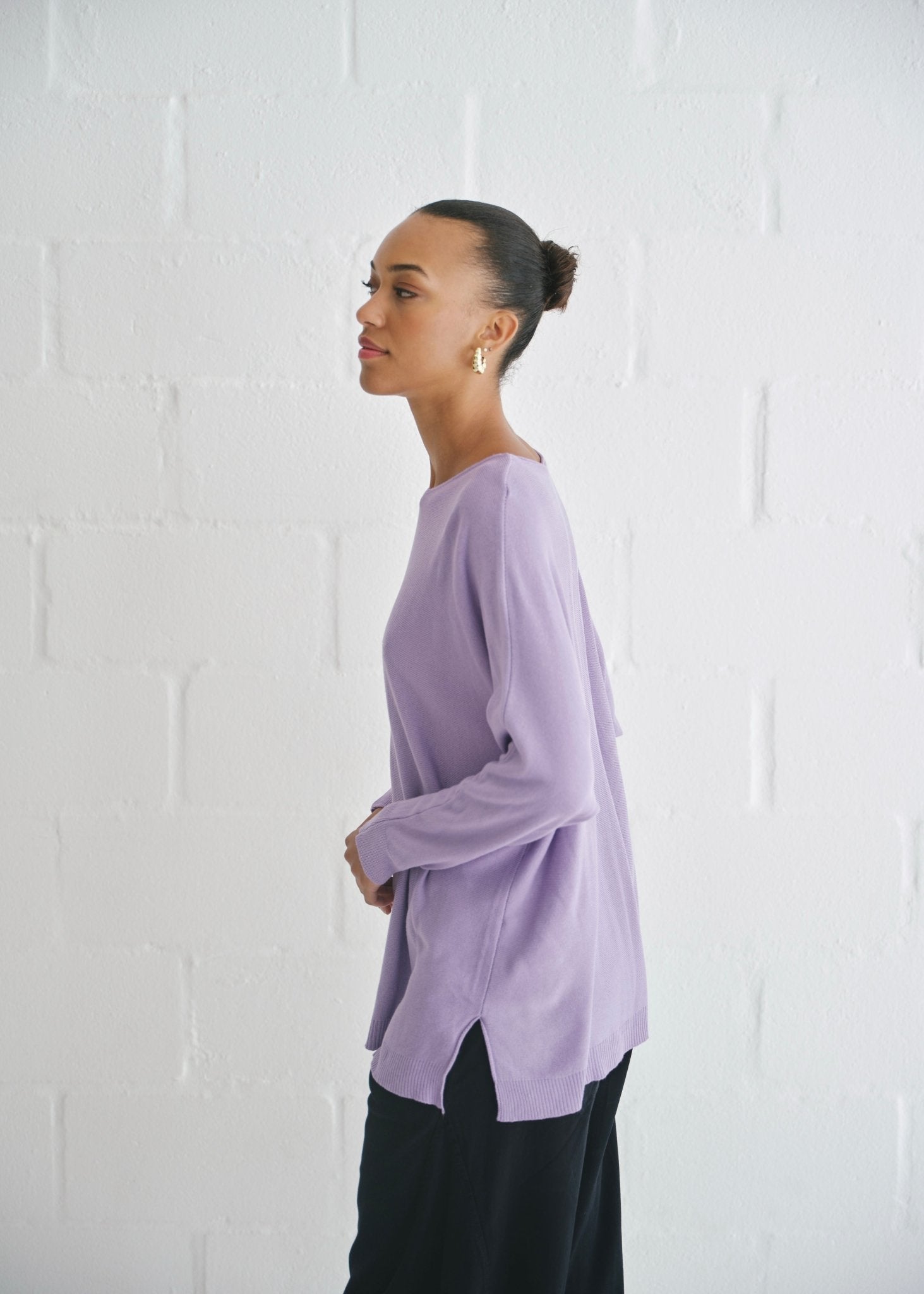 View our Roma Italian Oversized Crew Neck Knit In Lilac - by Tribute Store