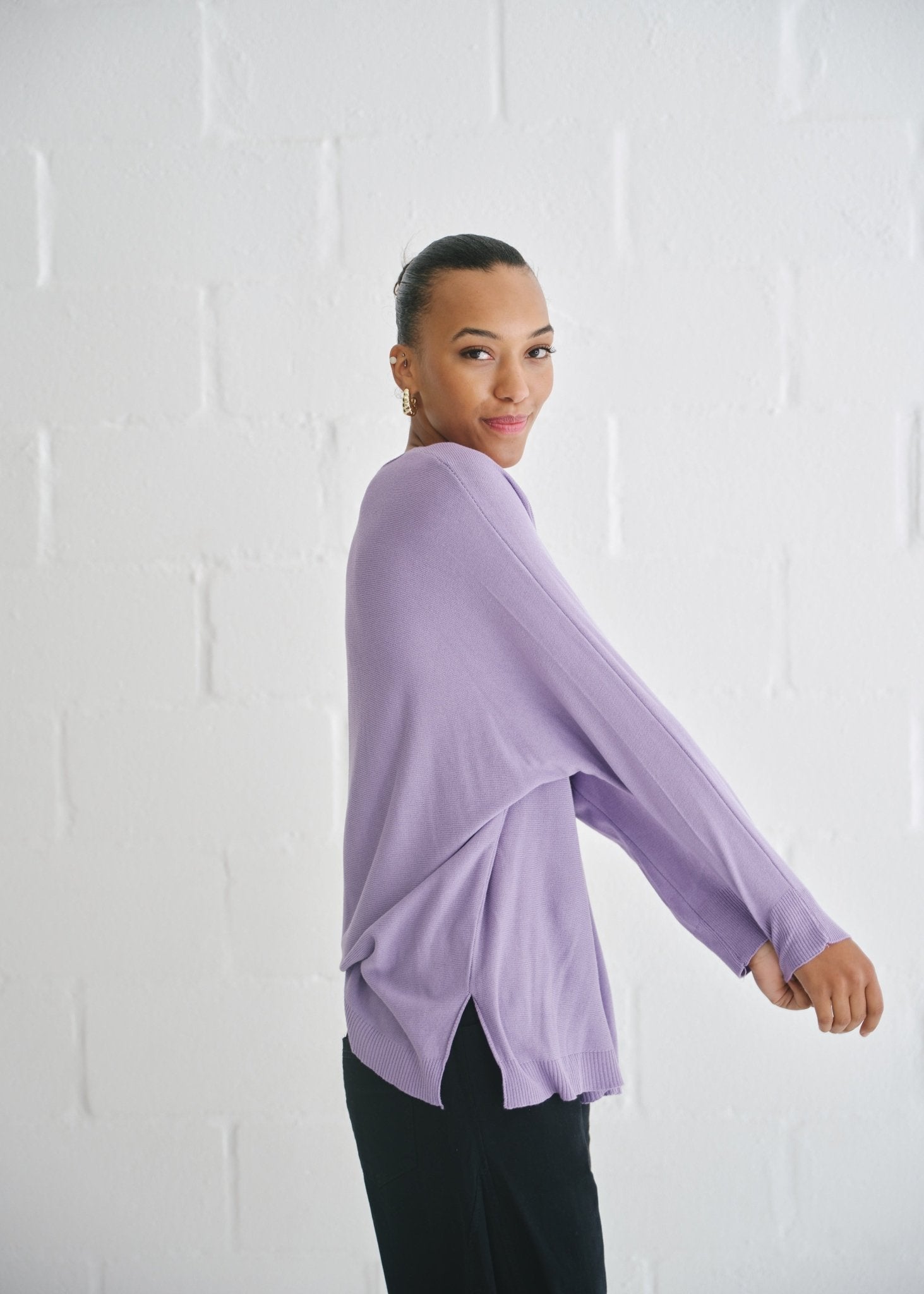 View our Roma Italian Oversized Crew Neck Knit In Lilac - by Tribute Store