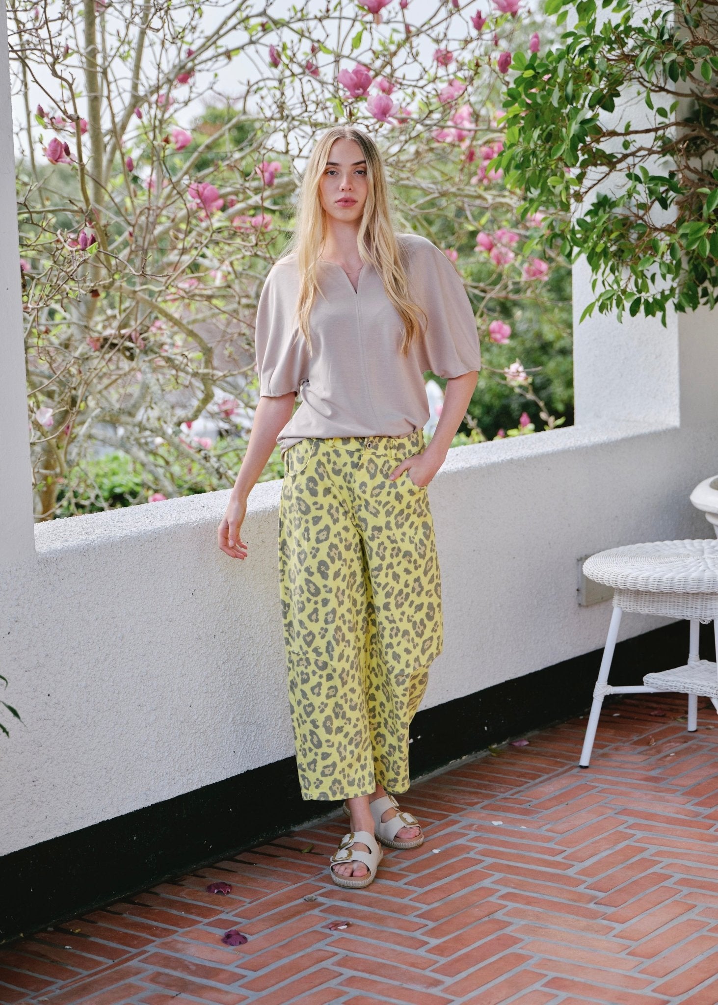 View our Romy Italian Barrel Jeans in Yellow Leopard Print - by Tribute Store