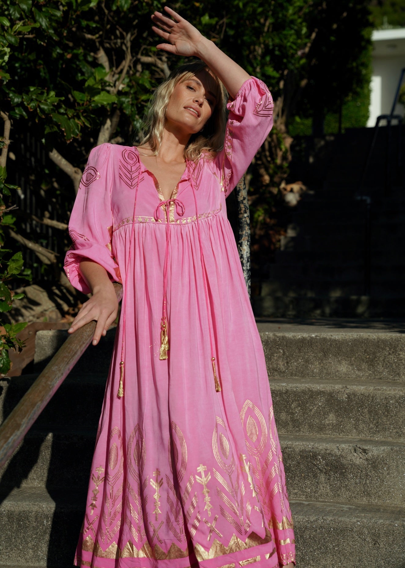 View our Rosalia Midi dress Hot Pink With Gold Foil - by Tribute Store