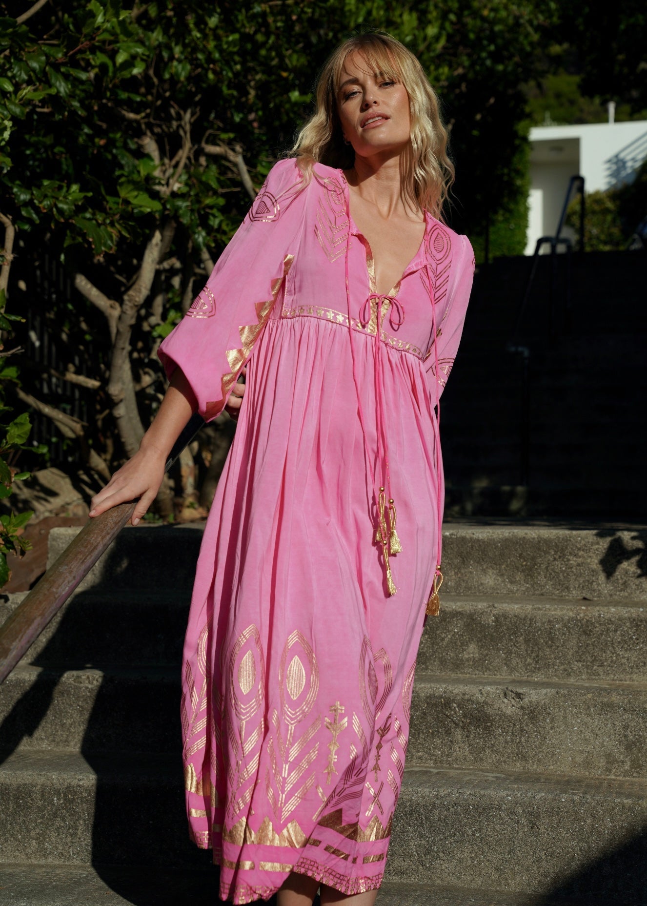 View our Rosalia Midi dress Hot Pink With Gold Foil - by Tribute Store