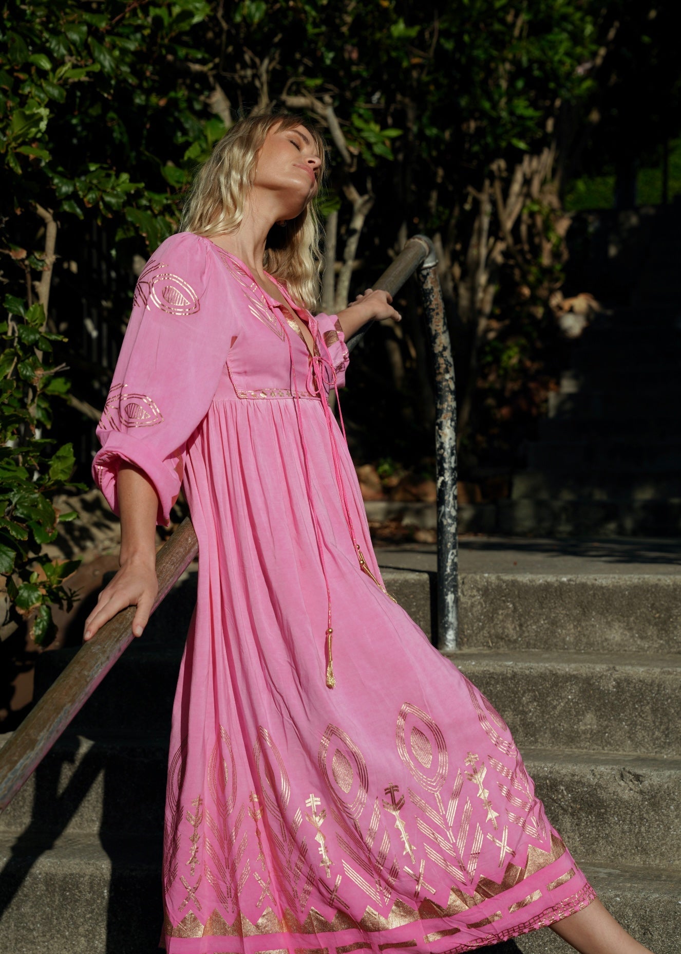 View our Rosalia Midi dress Hot Pink With Gold Foil - by Tribute Store