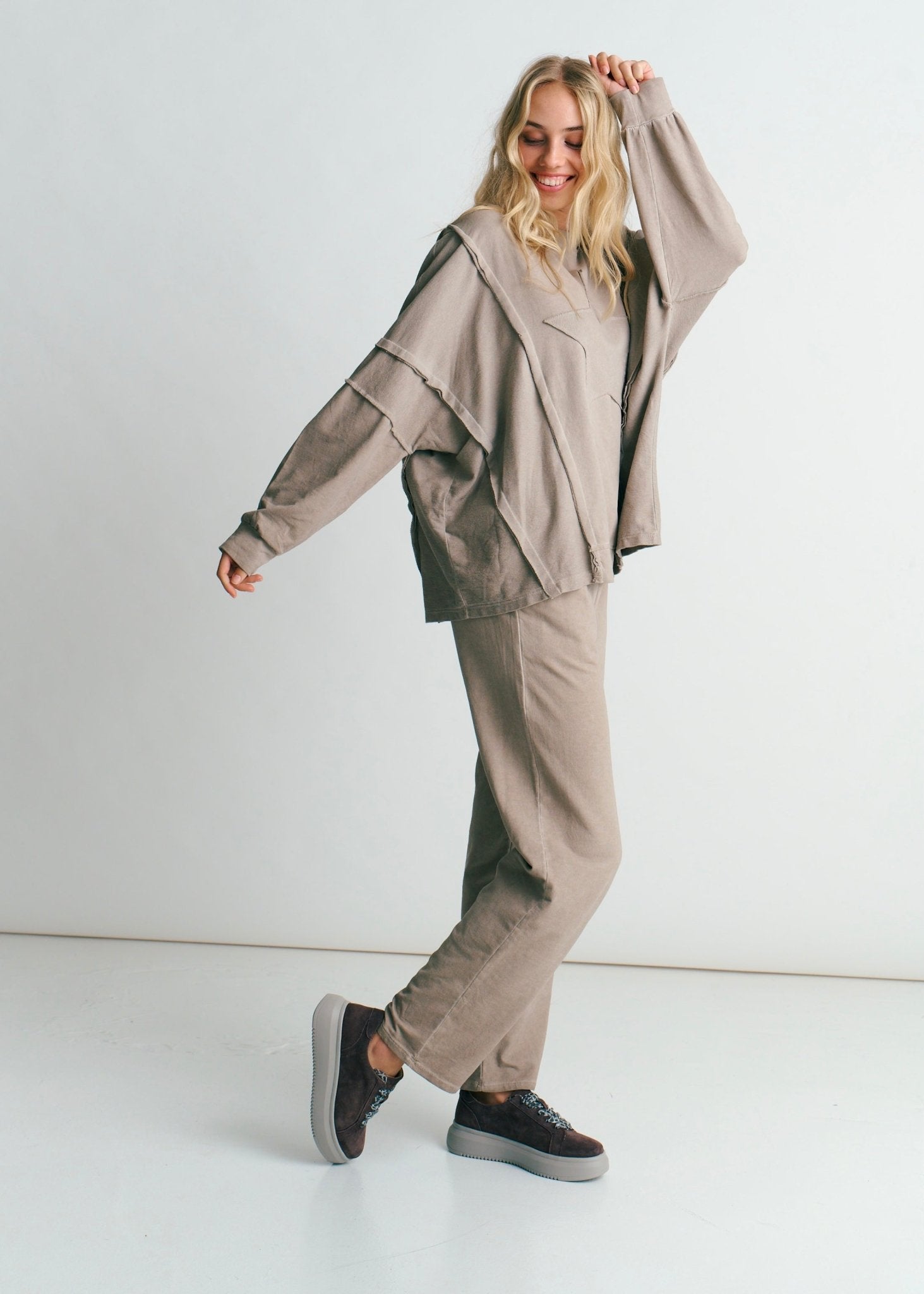 View our San Onofre Crew Neck Top With Star Print In Taupe - by Tribute Store