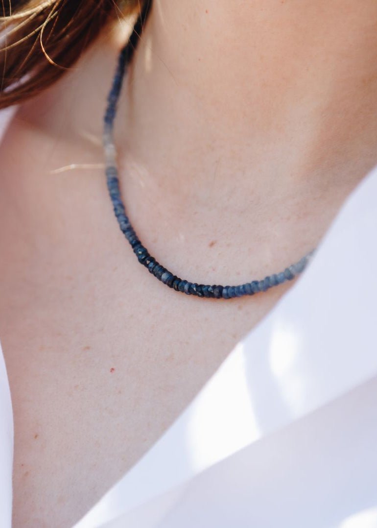 View our Sapphire Ombre button Stone Necklace - by Tribute Store
