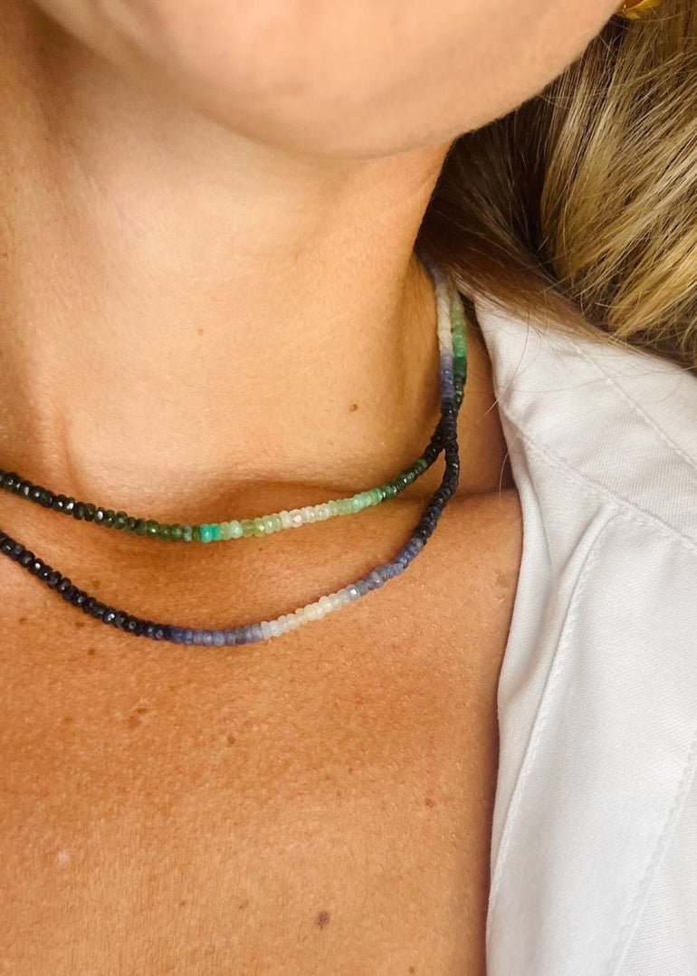 View our Sapphire Ombre button Stone Necklace - by Tribute Store