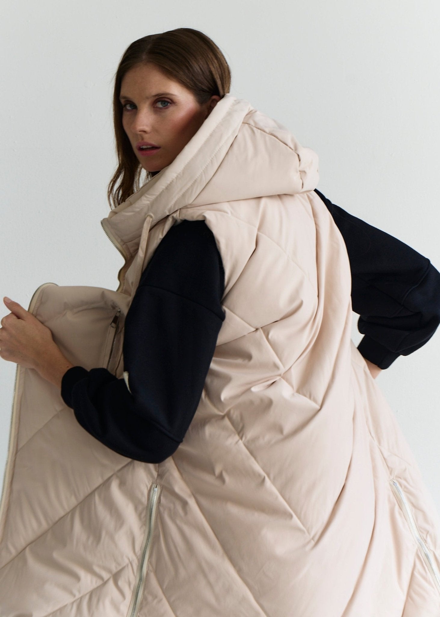 View our Scandi Sleeveless Down Feather Winter Puffer Jacket in Cream - by Tribute Store