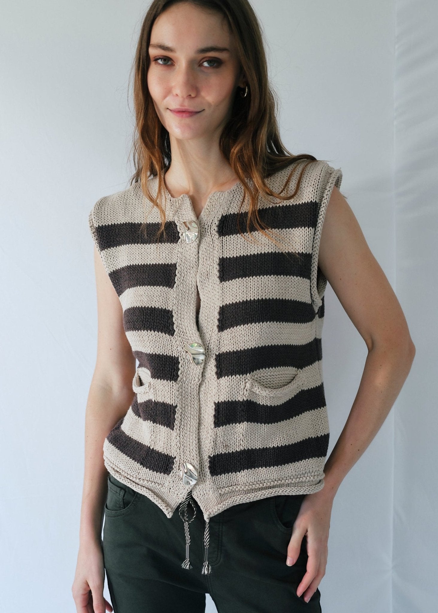View our Selma Sleeveless Knit in Chocolate and Taupe - by Tribute Store