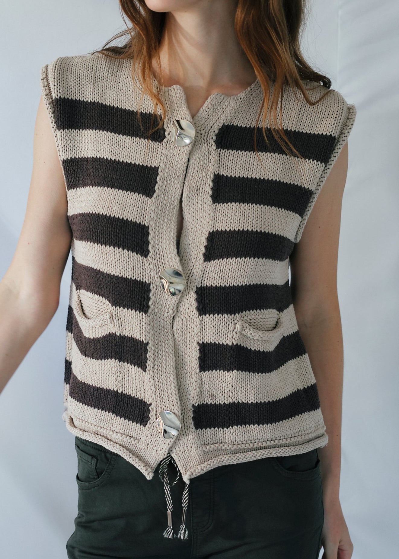 View our Selma Sleeveless Knit in Chocolate and Taupe - by Tribute Store