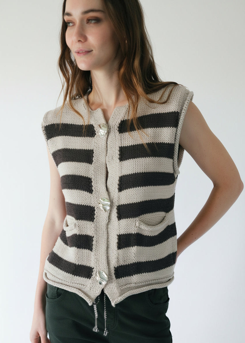View our Selma Sleeveless Knit in Chocolate and Taupe - by Tribute Store