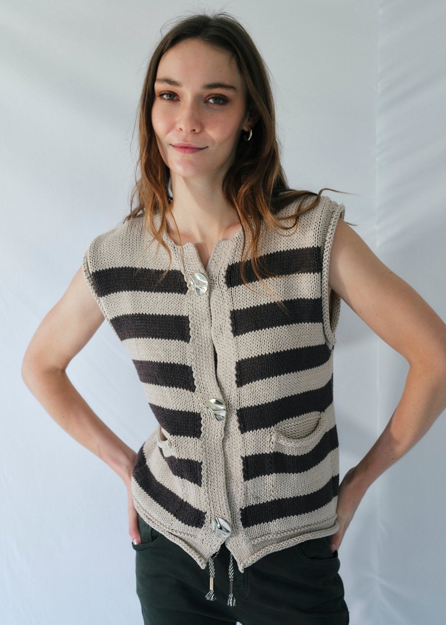 View our Selma Sleeveless Knit in Chocolate and Taupe - by Tribute Store