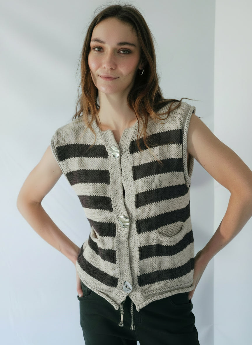 View our Selma Sleeveless Knit in Chocolate and Taupe - by Tribute Store