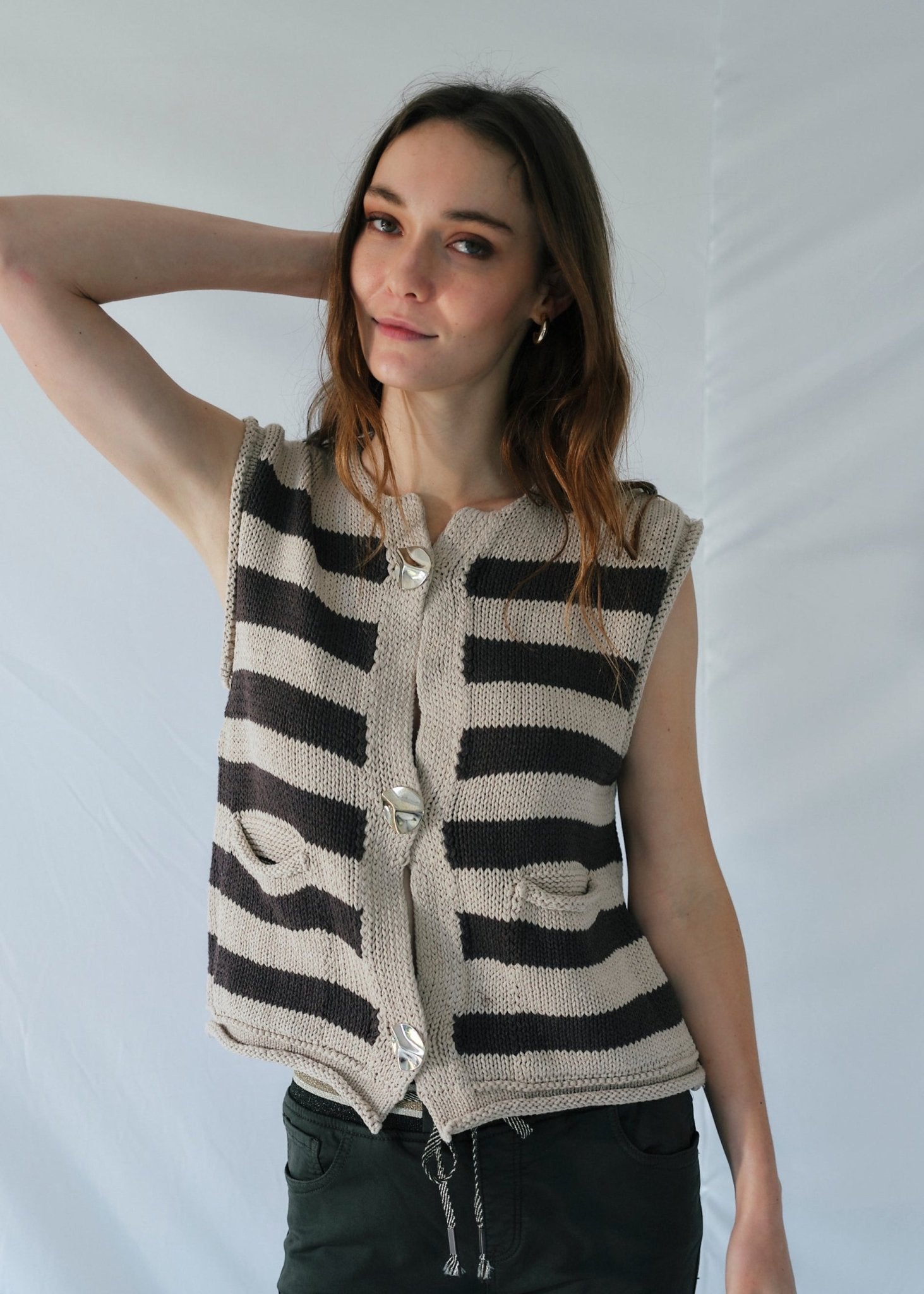 View our Selma Sleeveless Knit in Chocolate and Taupe - by Tribute Store