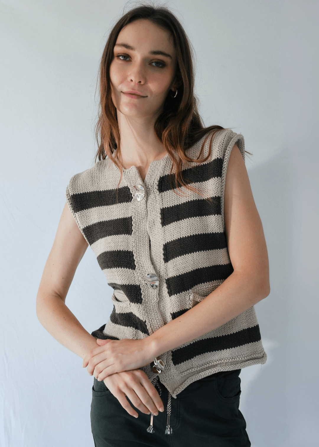 View our Selma Sleeveless Knit in Chocolate and Taupe - by Tribute Store