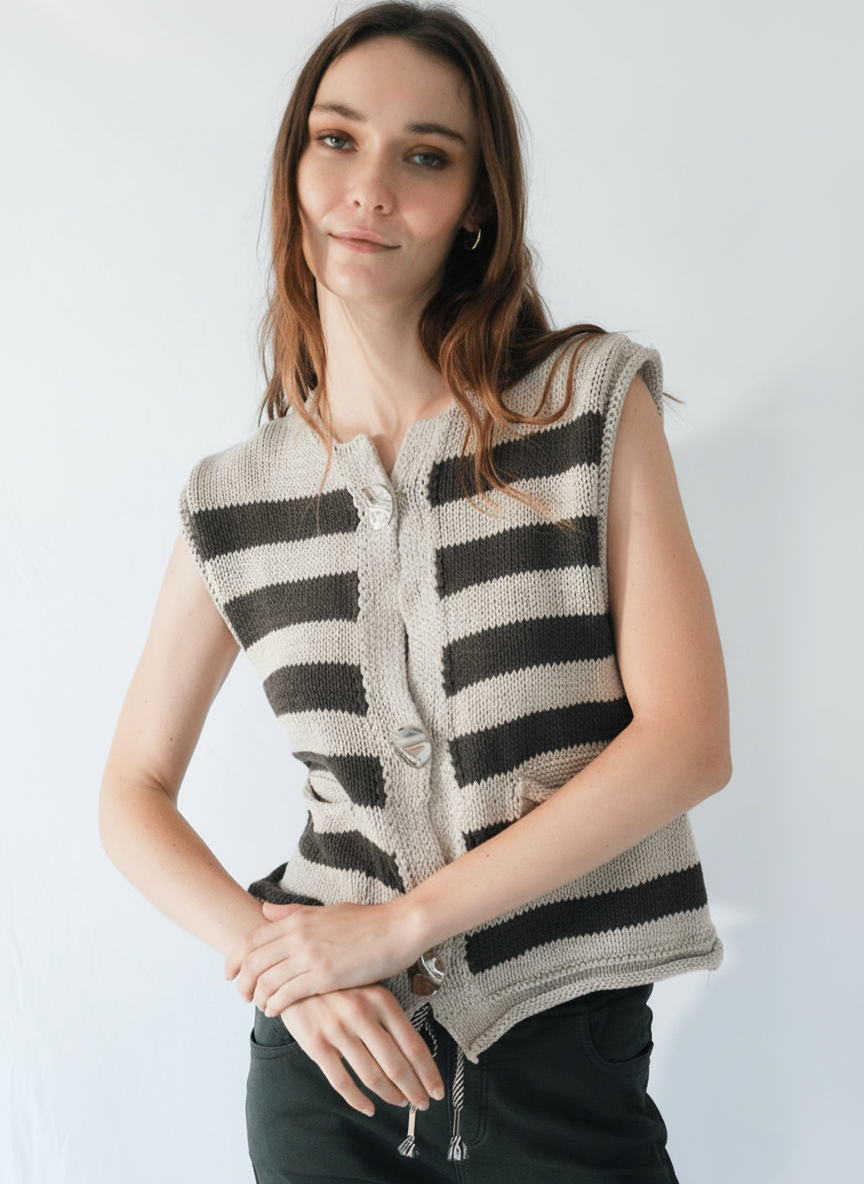 View our Selma Sleeveless Knit in Chocolate and Taupe - by Tribute Store