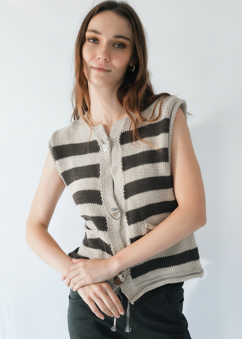 View our Selma Sleeveless Knit in Chocolate and Taupe - by Tribute Store
