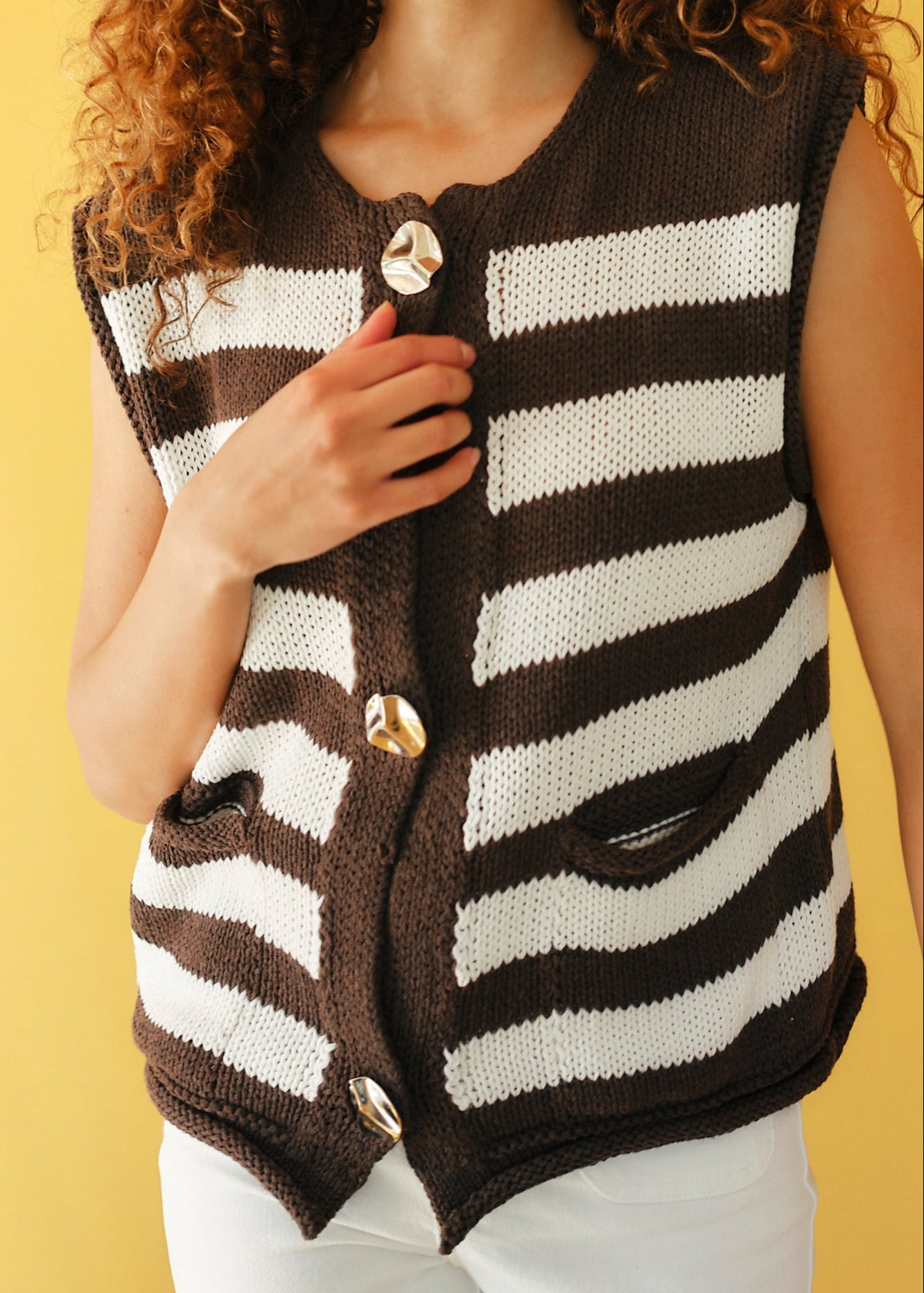 View our Selma Sleeveless Knit with Gold hardware in Chocolate - by Tribute Store