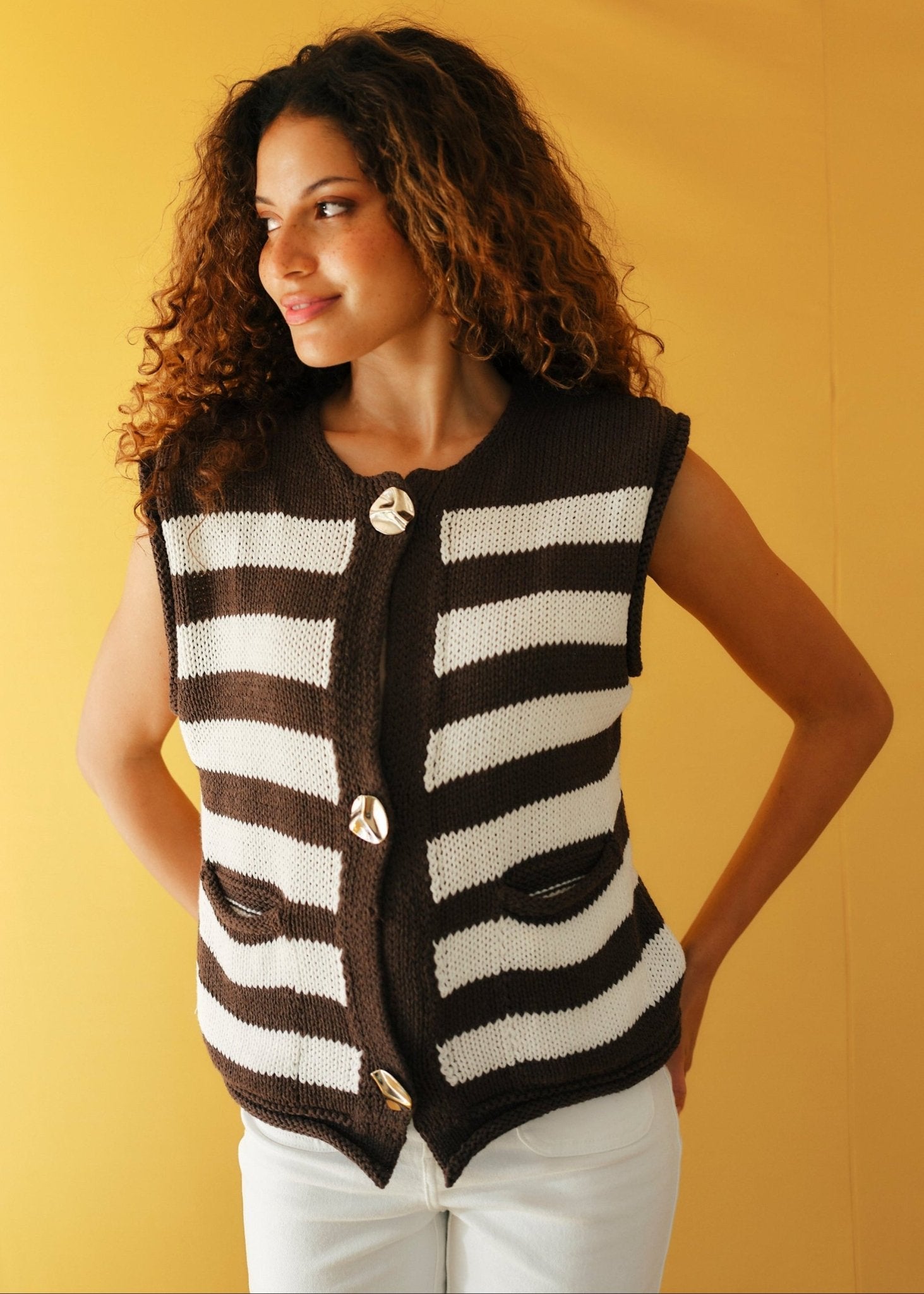 View our Selma Sleeveless Knit with Gold hardware in Chocolate - by Tribute Store