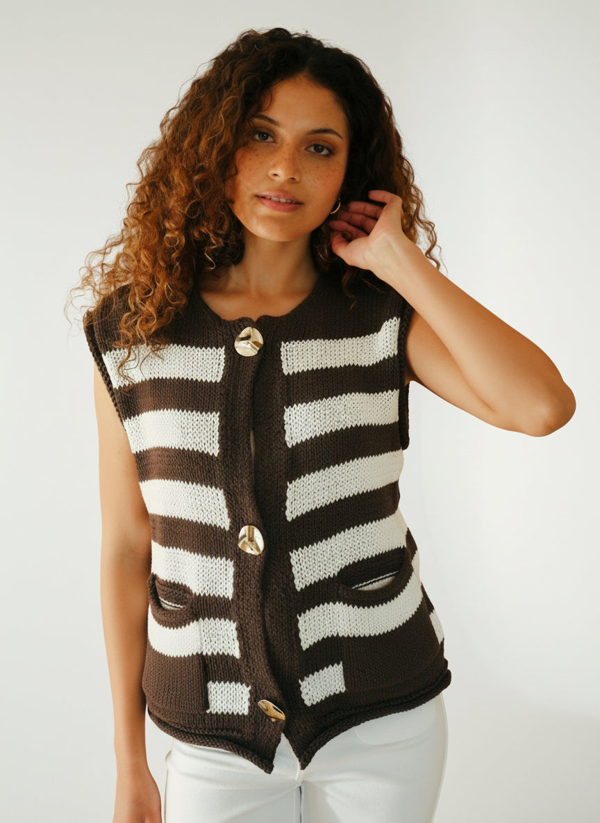 View our Selma Sleeveless Knit with Gold hardware in Chocolate - by Tribute Store