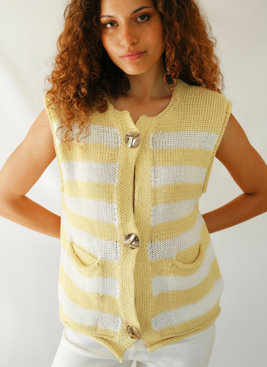 View our Selma Sleeveless Knit with Gold hardware in Yellow - by Tribute Store
