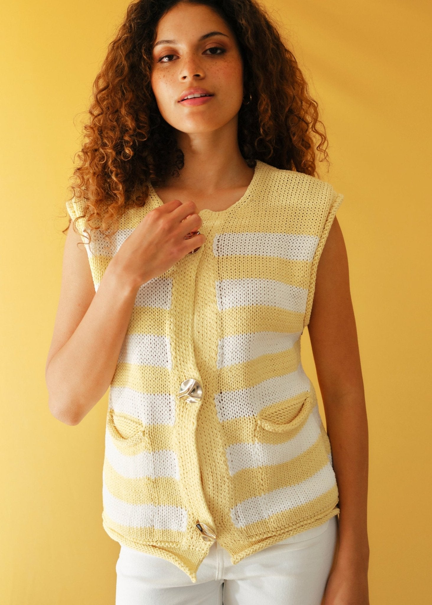 View our Selma Sleeveless Knit with Gold hardware in Yellow - by Tribute Store