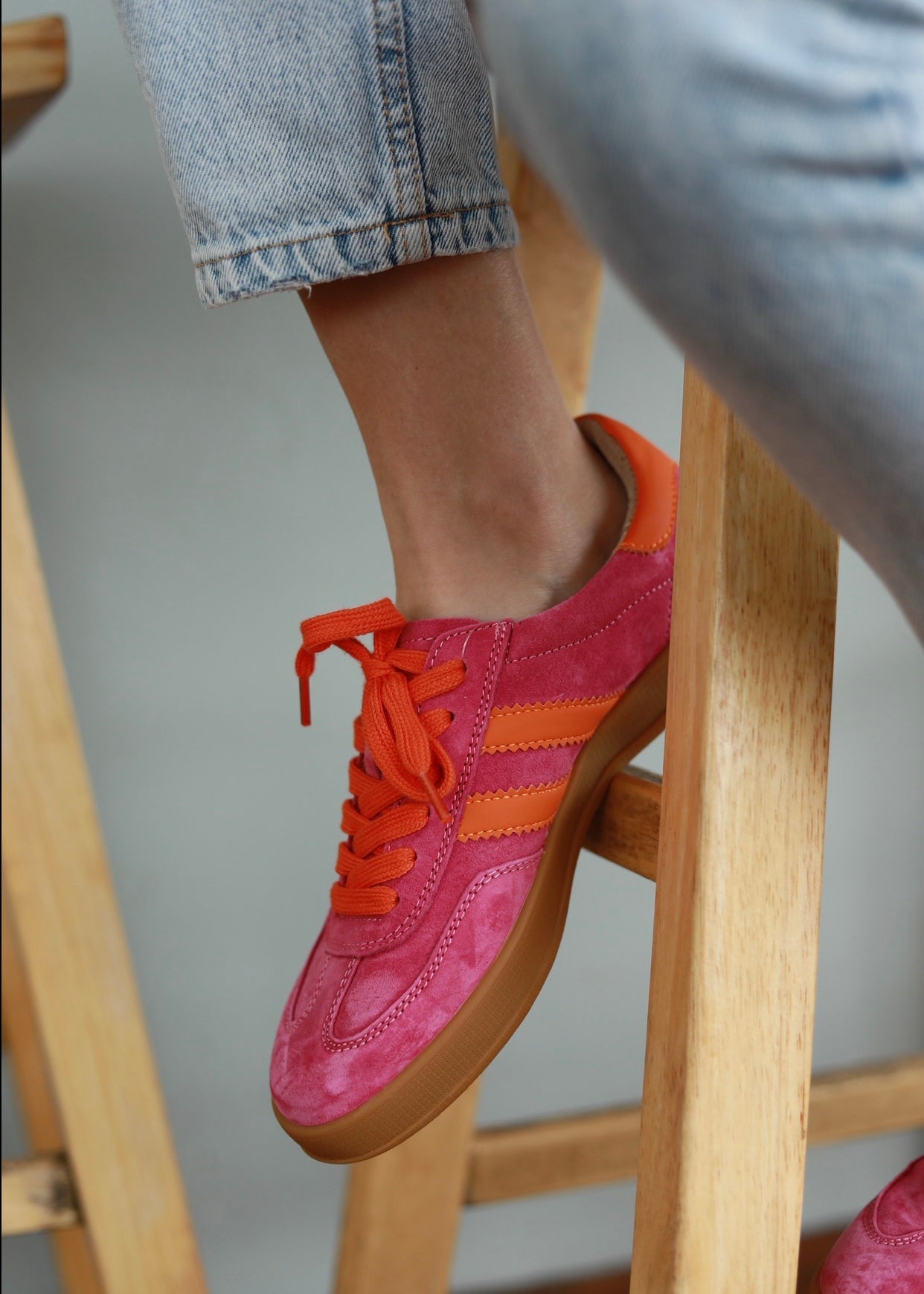 View our Shiloh Leather Sneaker In Fuchsia & Orange - by Tribute Store