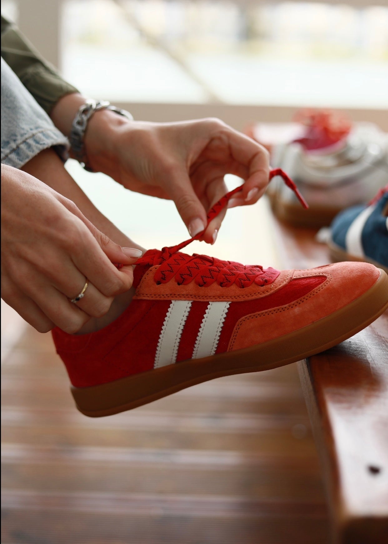 View our Shiloh Leather Sneaker In Red, Orange & White - by Tribute Store