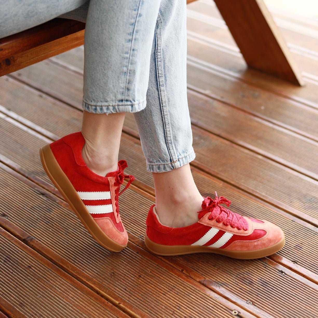 View our Shiloh Leather Sneaker In Red, Orange & White - by Tribute Store