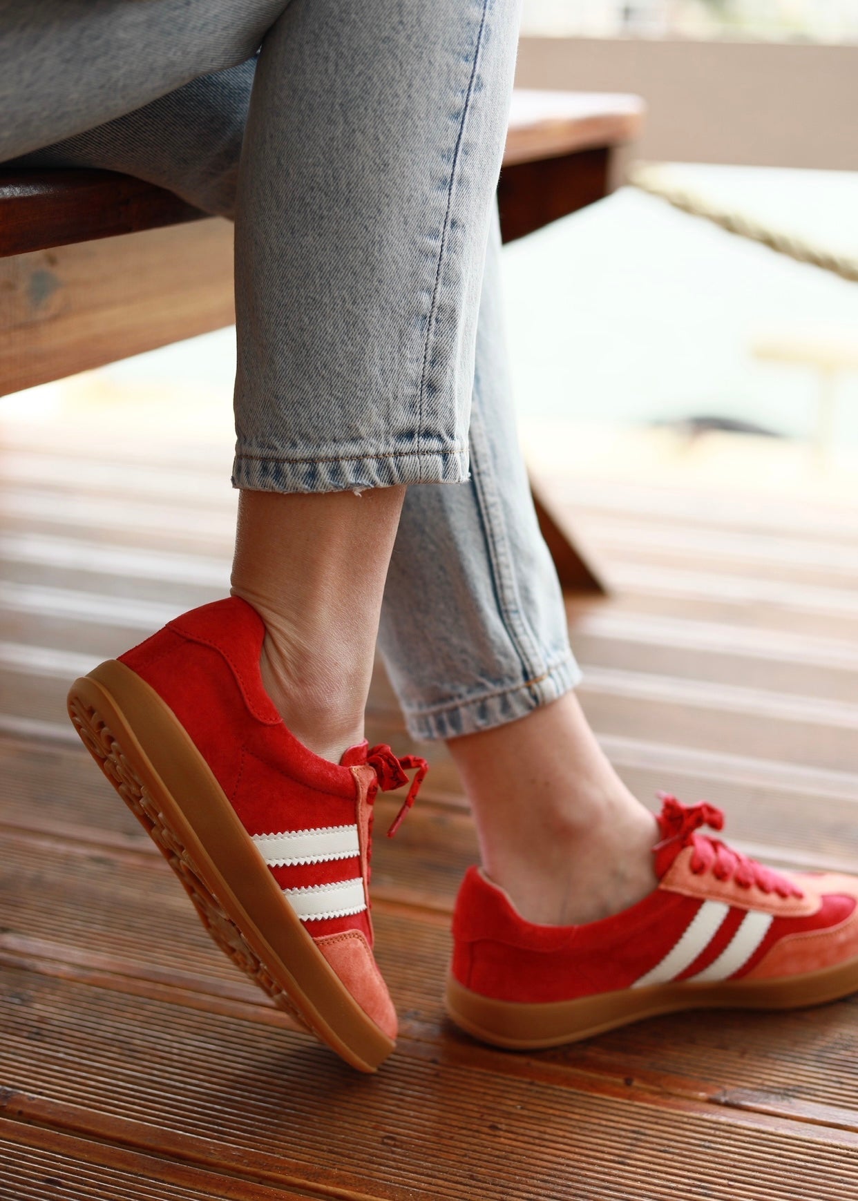 View our Shiloh Leather Sneaker In Red, Orange & White - by Tribute Store