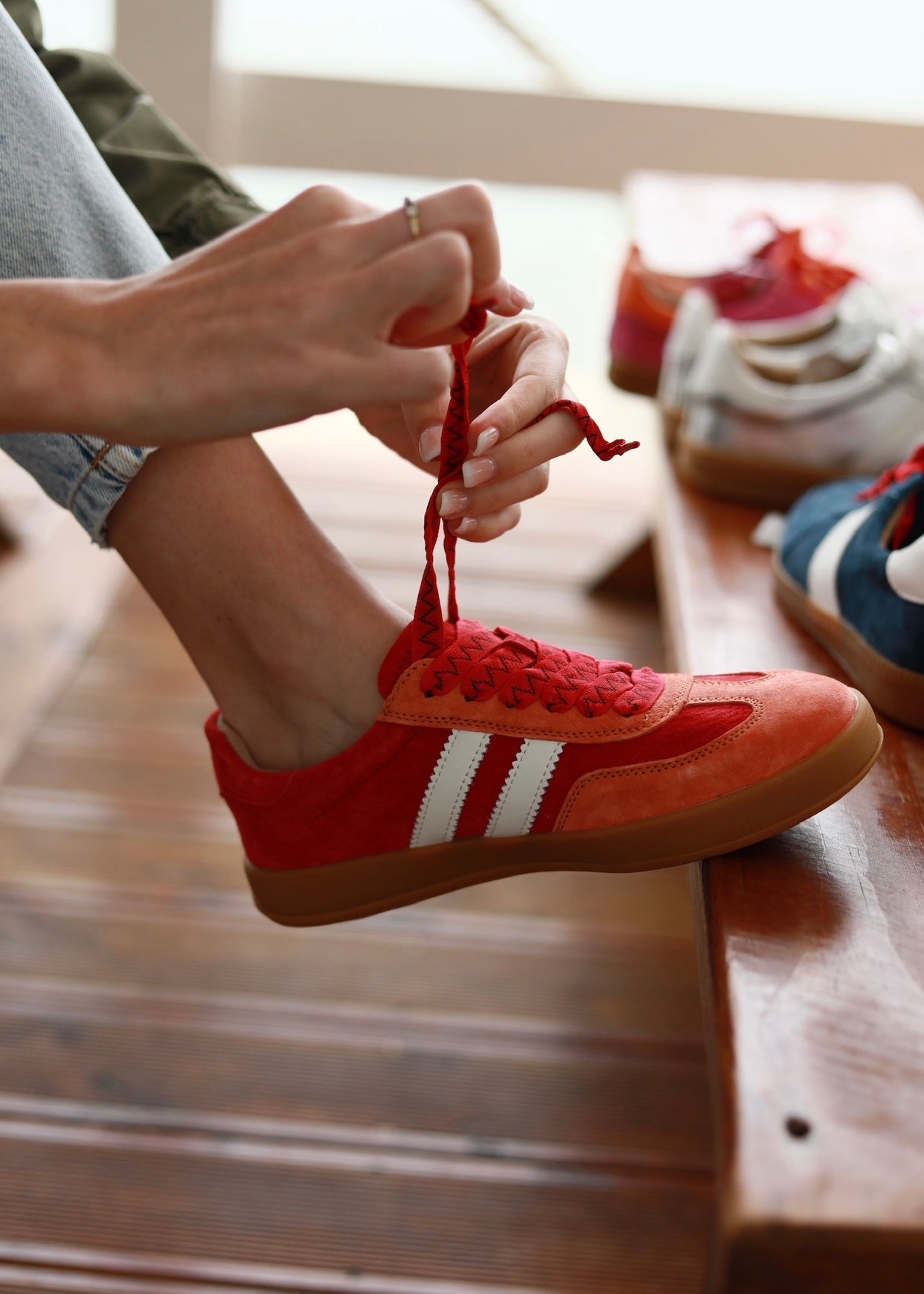 View our Shiloh Leather Sneaker In Red, Orange & White - by Tribute Store