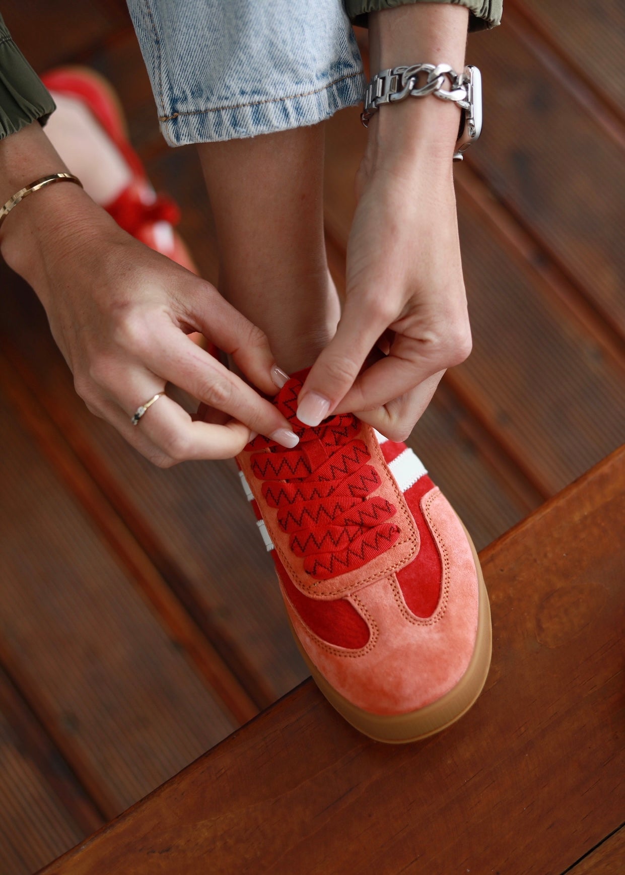 View our Shiloh Leather Sneaker In Red, Orange & White - by Tribute Store