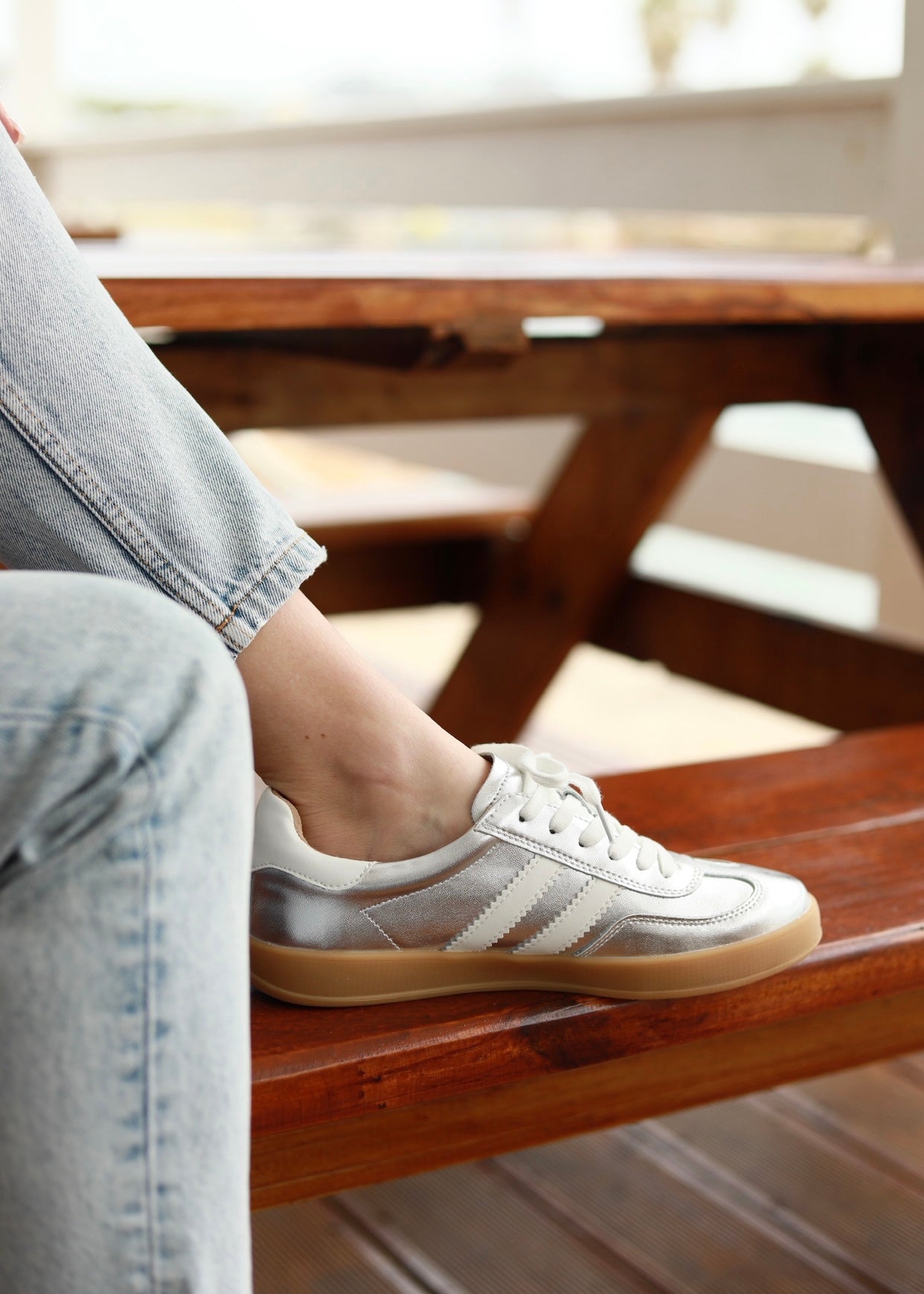 View our Shiloh Leather Sneaker In Silver & White - by Tribute Store