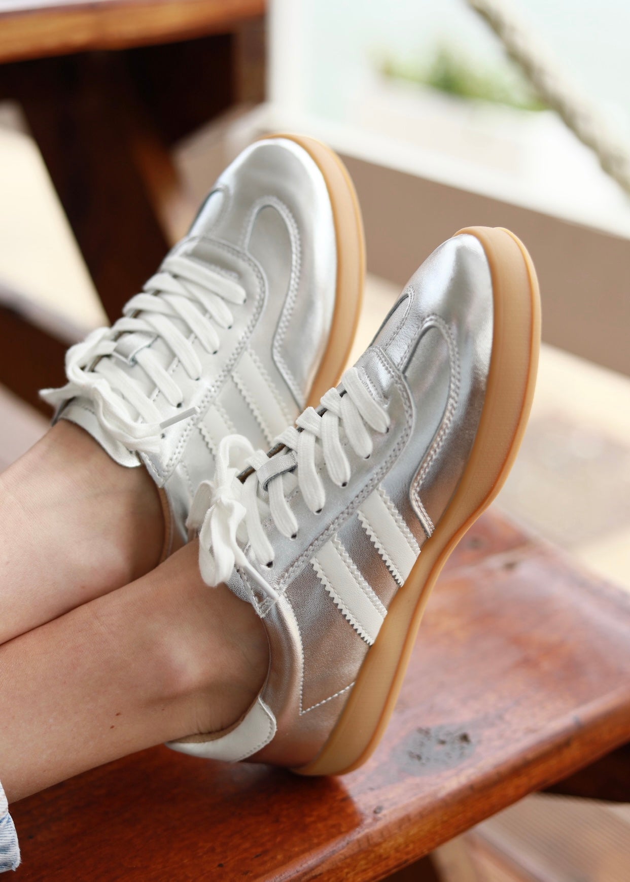 View our Shiloh Leather Sneaker In Silver & White - by Tribute Store