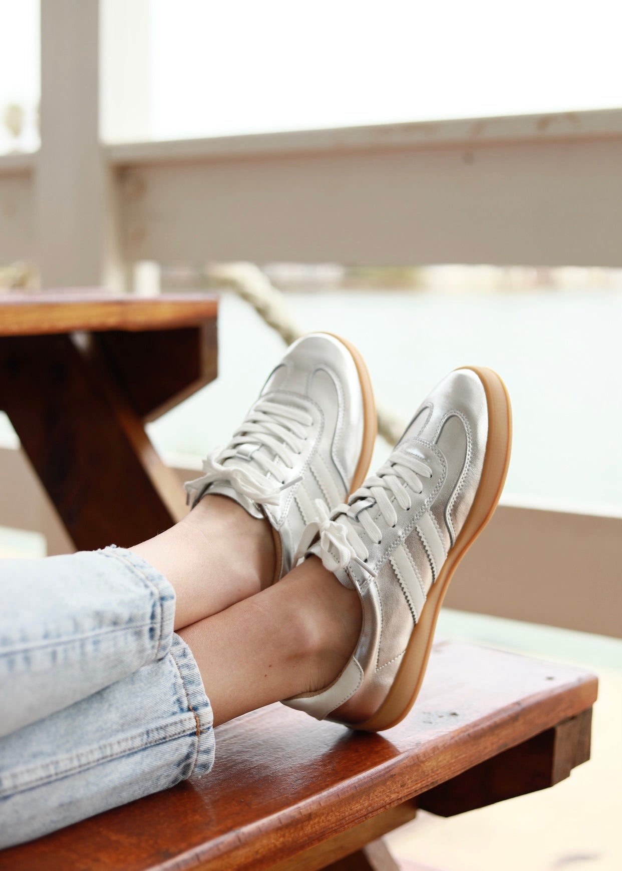 View our Shiloh Leather Sneaker In Silver & White - by Tribute Store