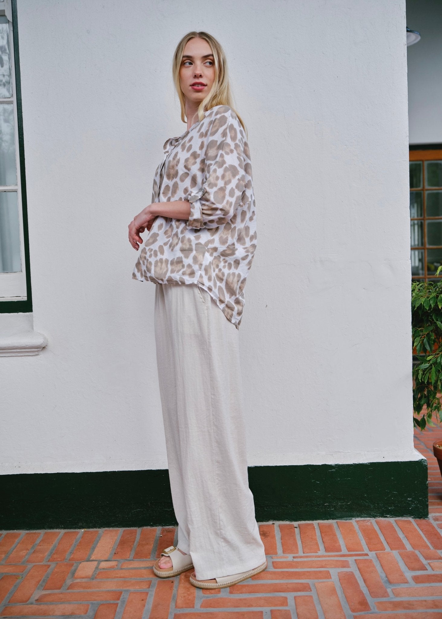View our Siena Italian Cotton Leopard Shirt in White - by Tribute Store