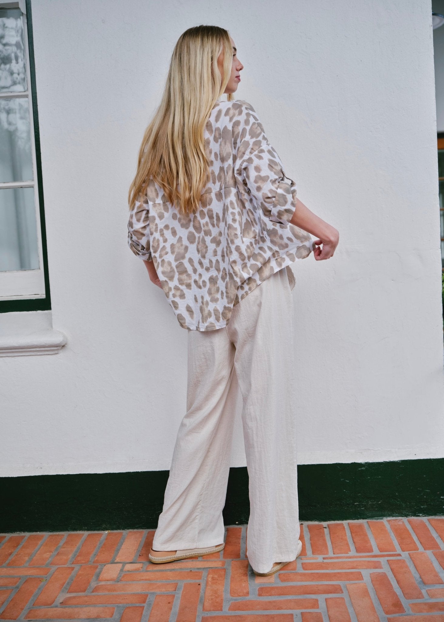 View our Siena Italian Cotton Leopard Shirt in White - by Tribute Store