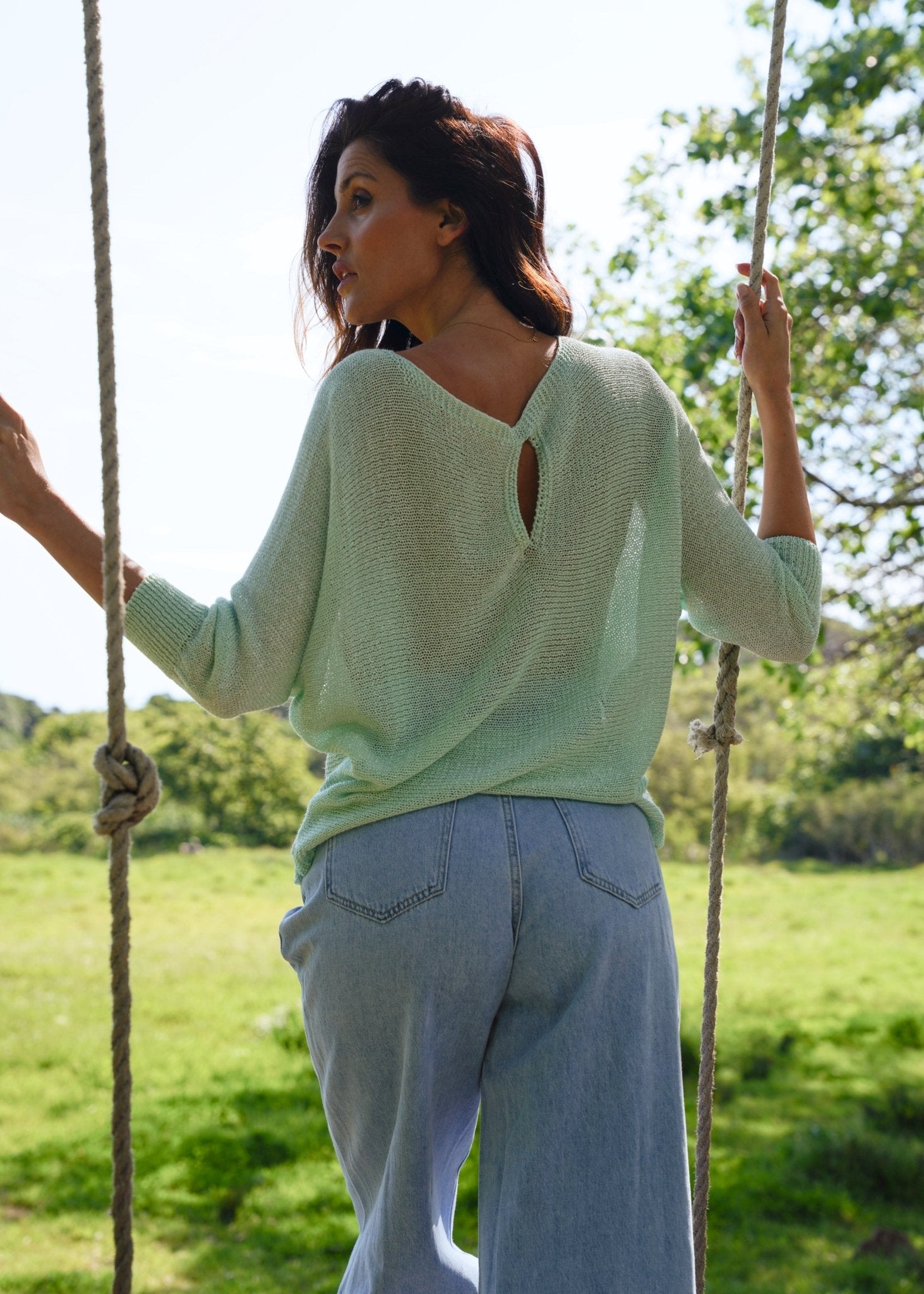 View our Sienna Italian Batwing Knit with Shimmer In Mint - by Tribute Store