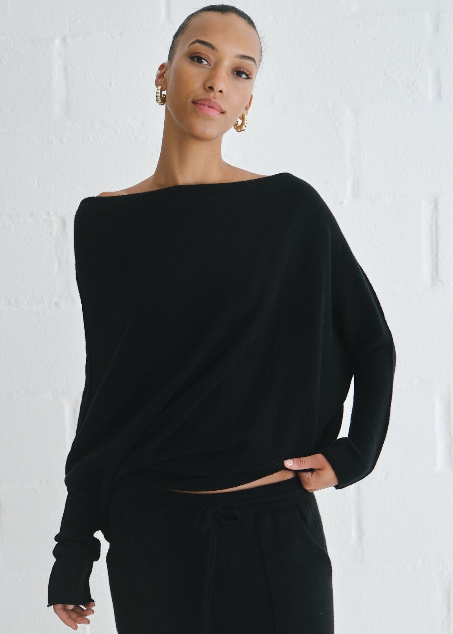 View our Sofia Italian Batwing Knit in Black - by Tribute Store