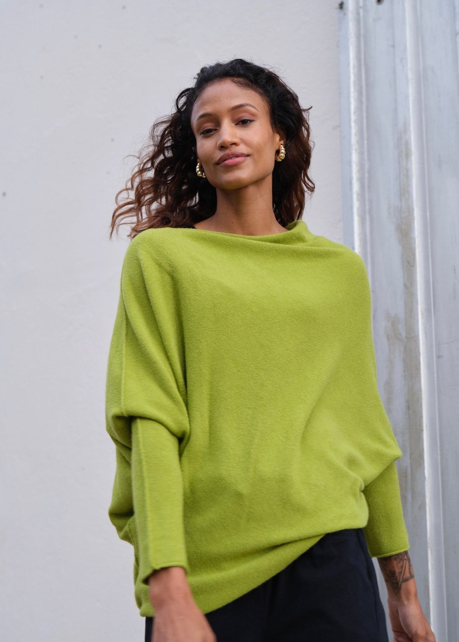 View our Sofia Italian Batwing Knit in Bright Green - by Tribute Store