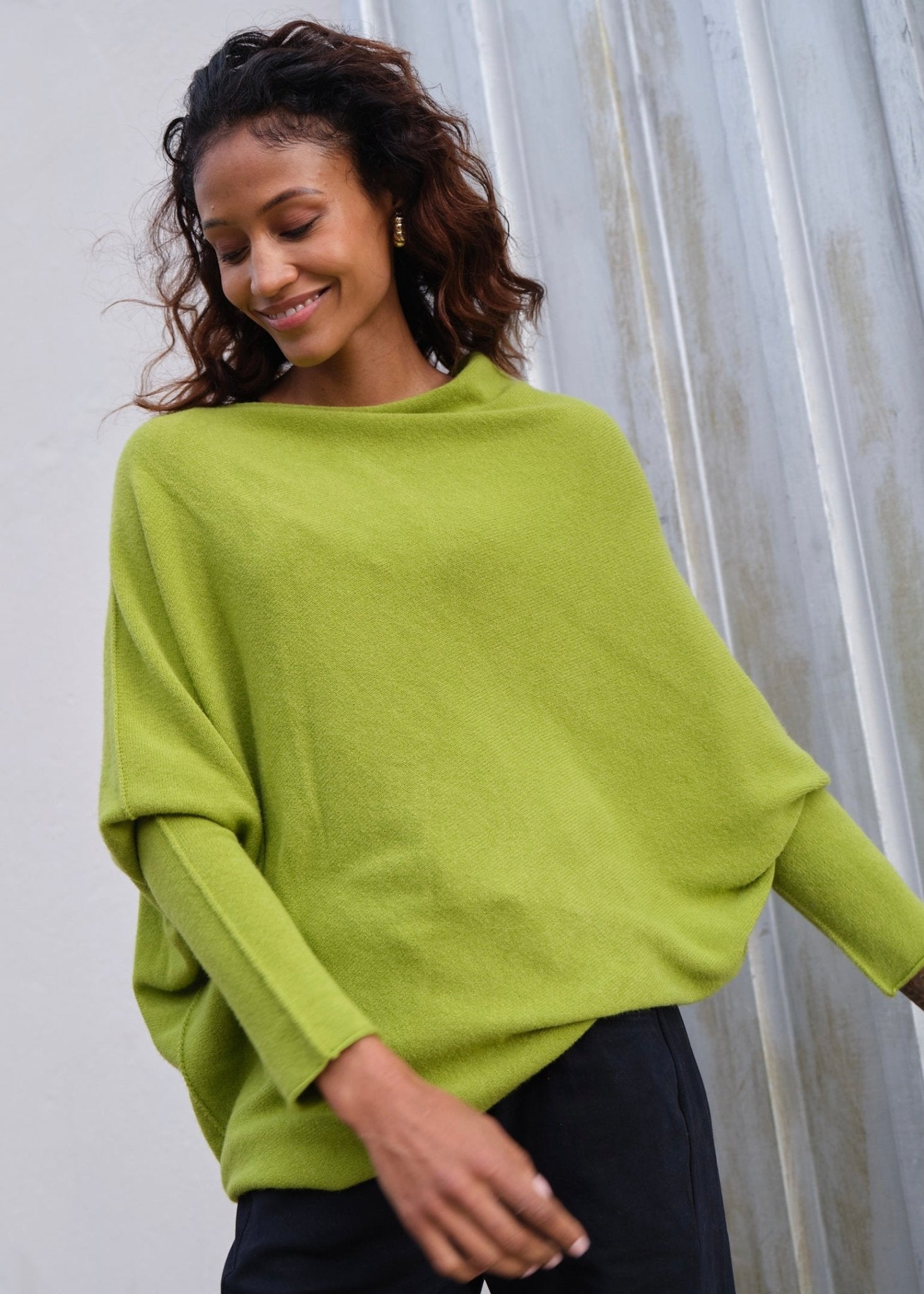 View our Sofia Italian Batwing Knit in Bright Green - by Tribute Store