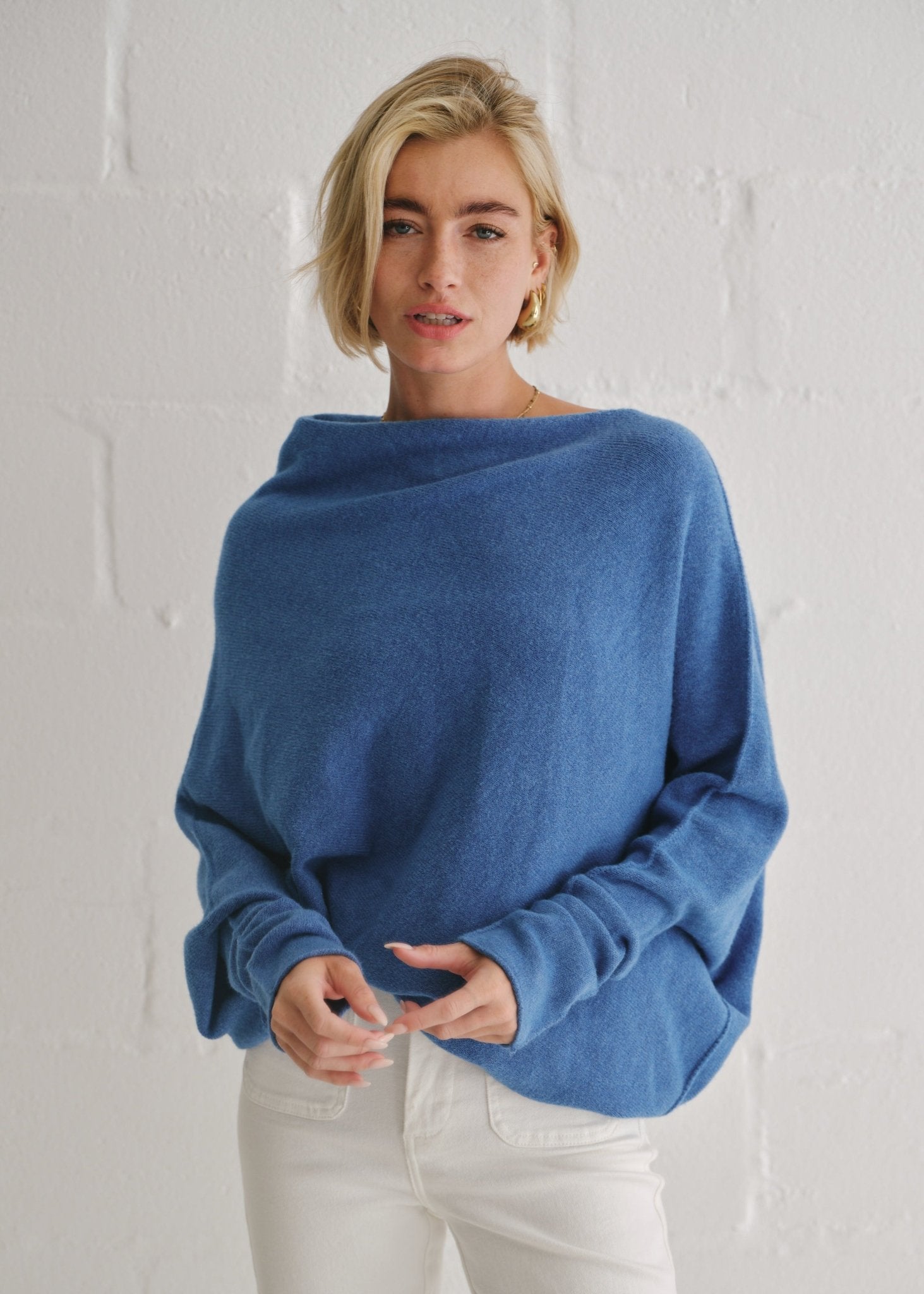 View our Sofia Italian Batwing Knit in Sky Blue - by Tribute Store