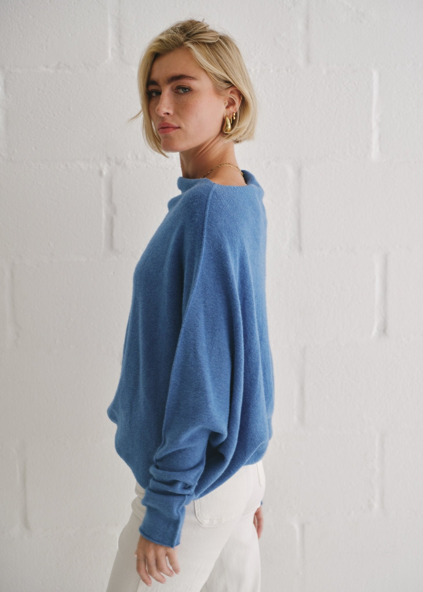 View our Sofia Italian Batwing Knit in Sky Blue - by Tribute Store