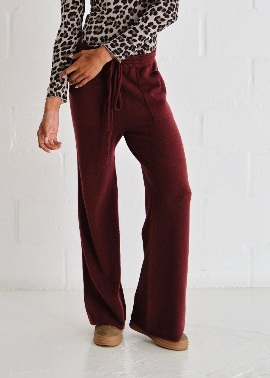 View our Sofia Italian Knitted Palazzo Pants In Burgundy - by Tribute Store