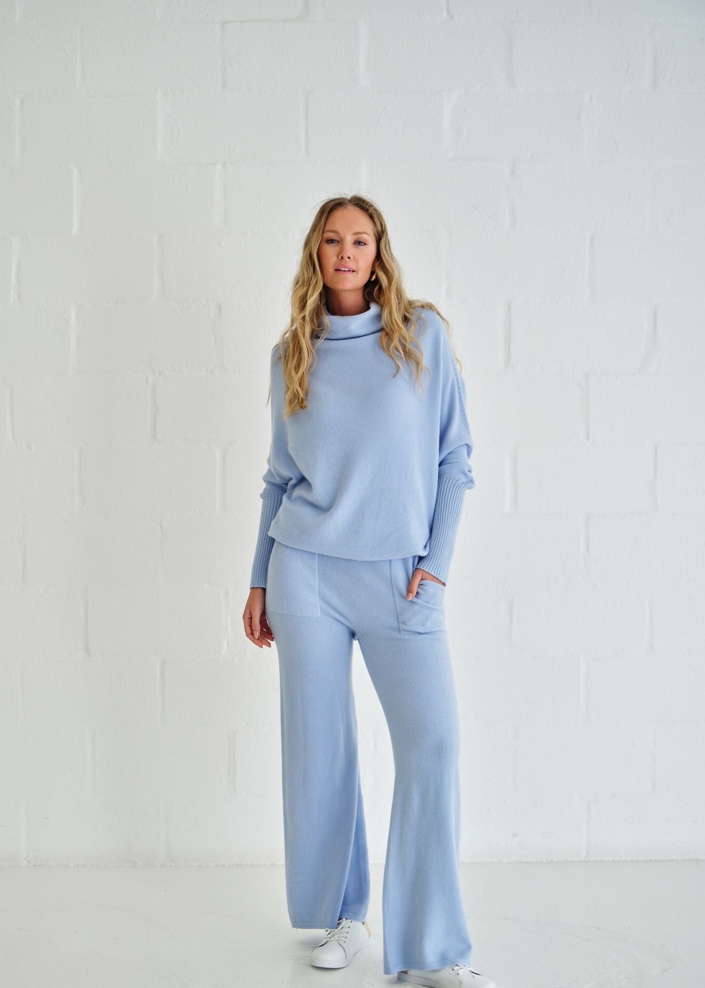View our Sofia Italian Knitted Palazzo Pants In Light Blue - by Tribute Store