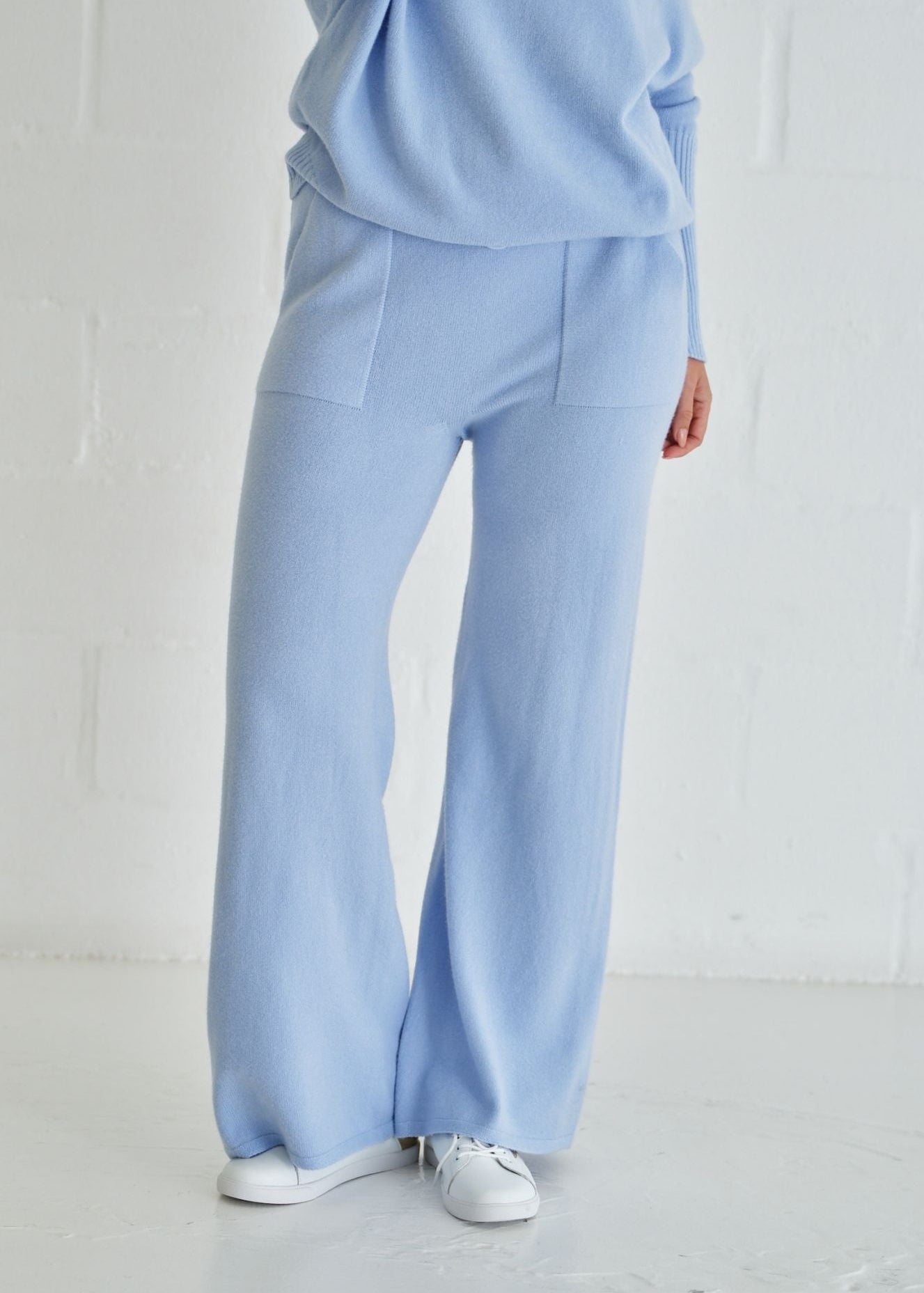 View our Sofia Italian Knitted Palazzo Pants In Light Blue - by Tribute Store