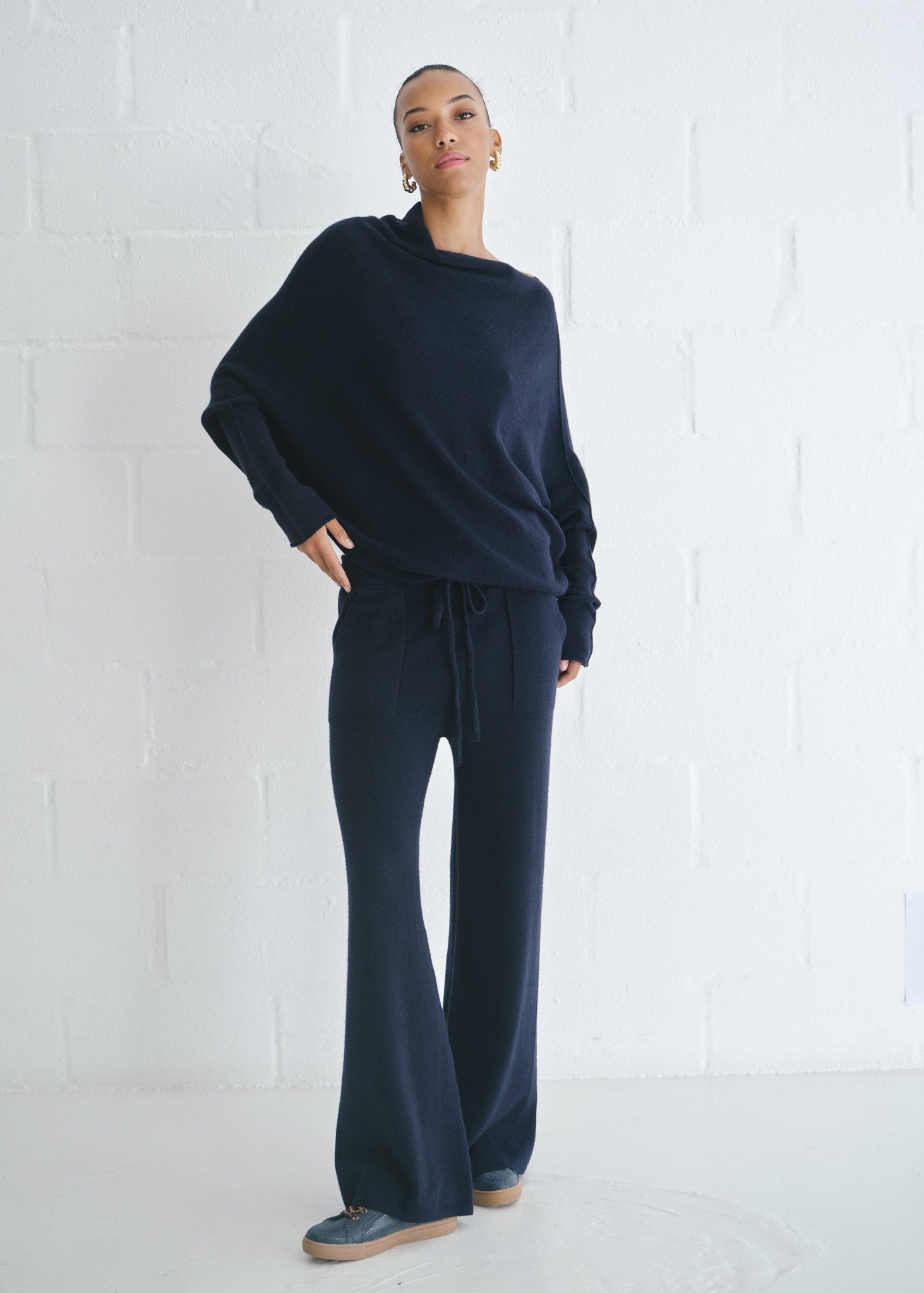View our Sofia Italian Knitted Palazzo Pants In Navy - by Tribute Store