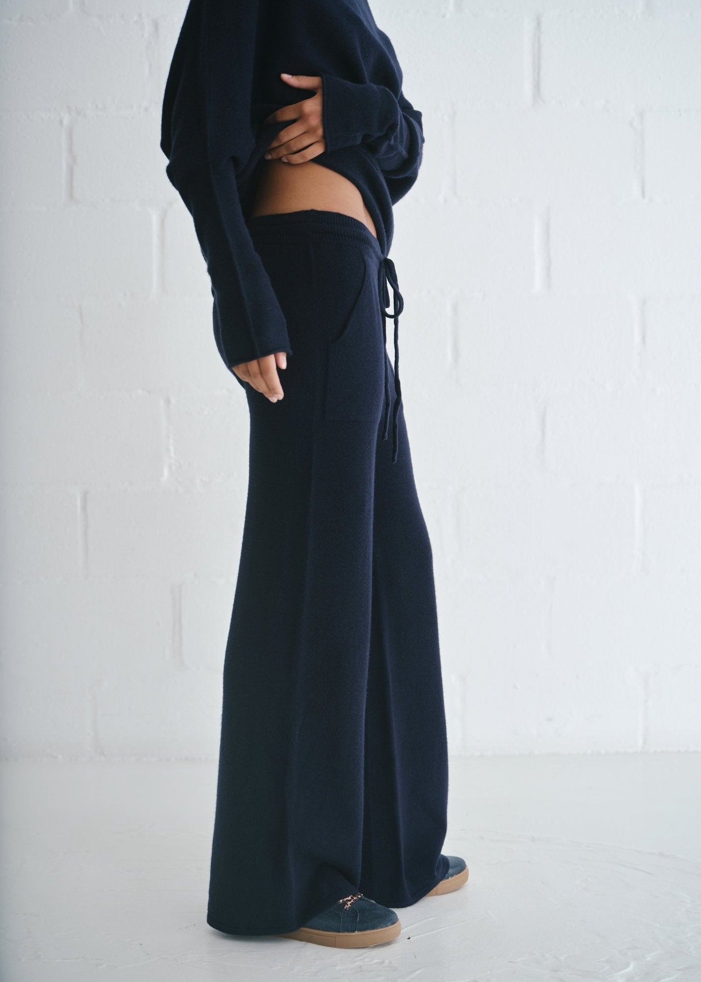 View our Sofia Italian Knitted Palazzo Pants In Navy - by Tribute Store