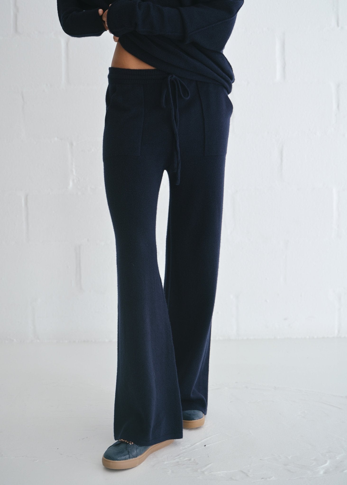 View our Sofia Italian Knitted Palazzo Pants In Navy - by Tribute Store