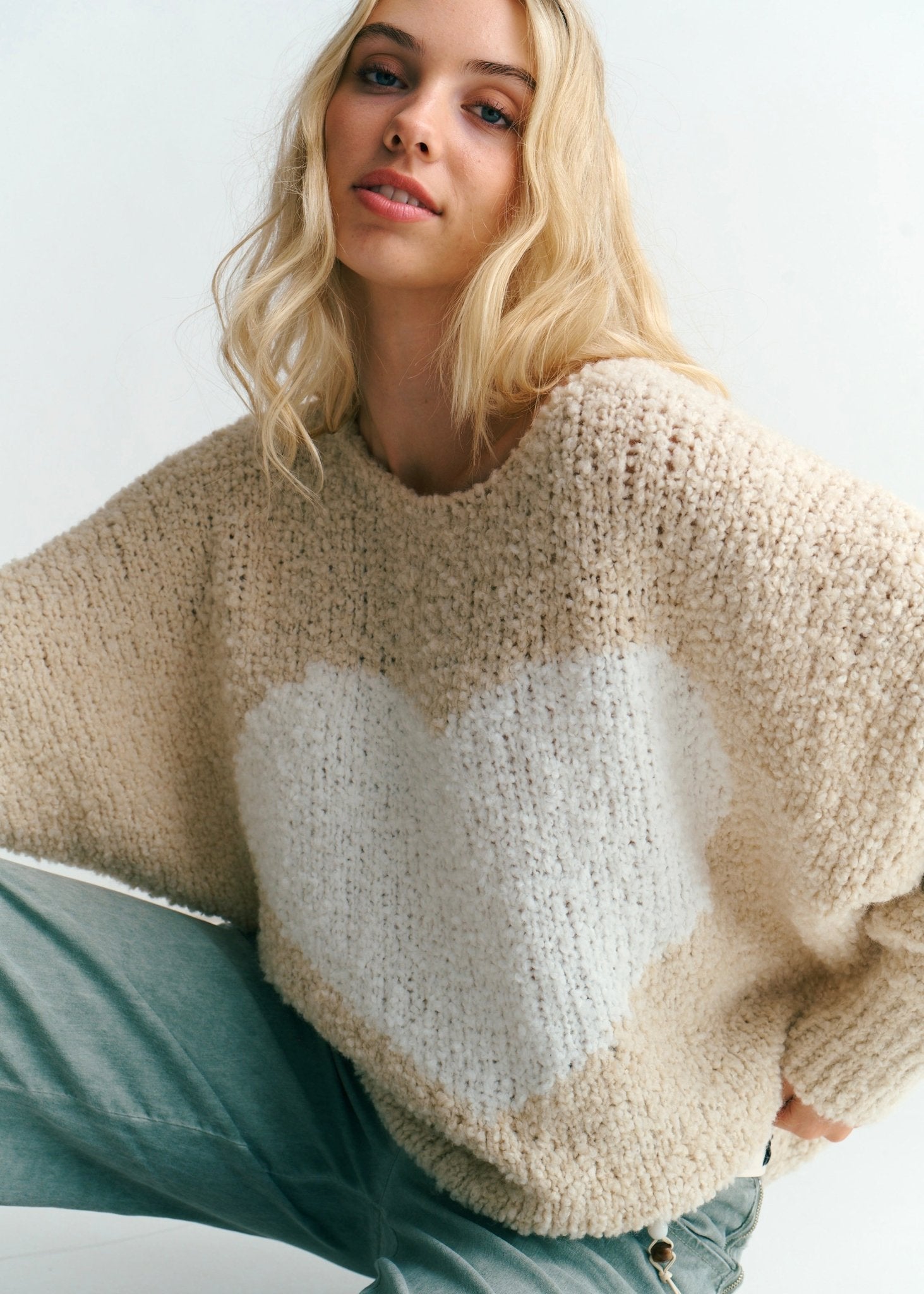 View our Soho Chunky Oversized Heart Knit In Beige - by Tribute Store