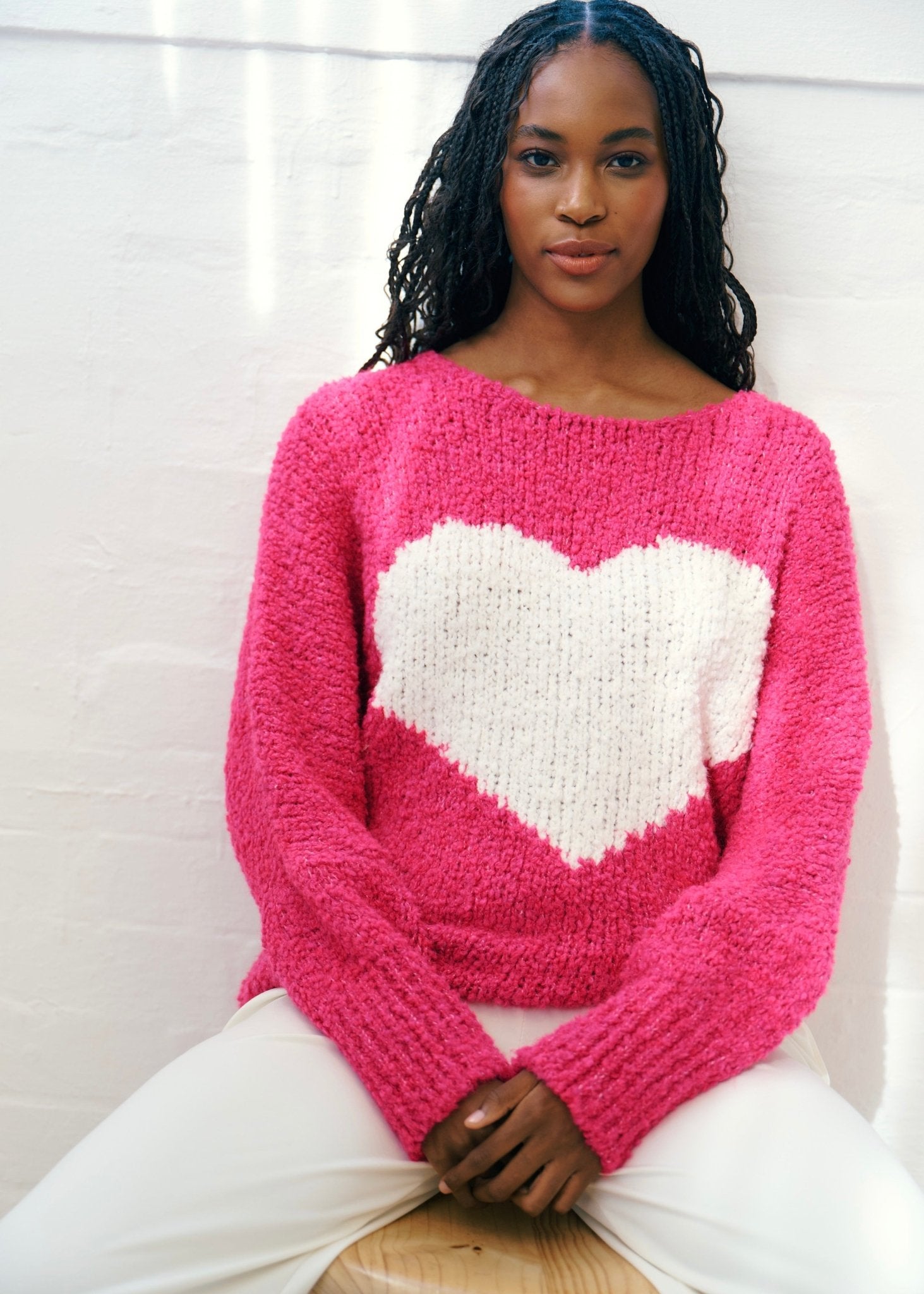 View our Soho Chunky Oversized Heart Knit In Fuchsia - by Tribute Store