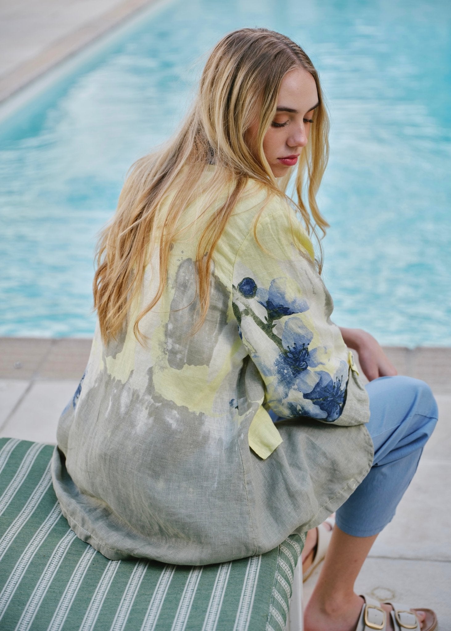 View our Sorrento Italian Linen Blazer in Butter Yellow Floral - by Tribute Store